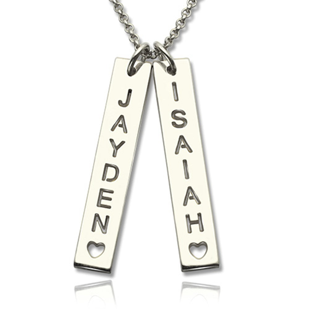 Personalized Vertical Bar Couple Necklace With Cut Out Name Jewelry Treasures