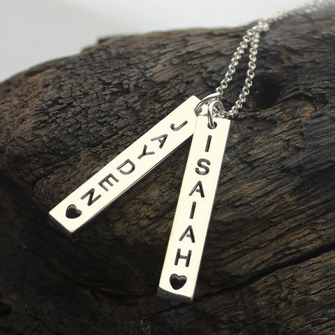 Personalized Vertical Bar Couple Necklace With Cut Out Name Jewelry Treasures