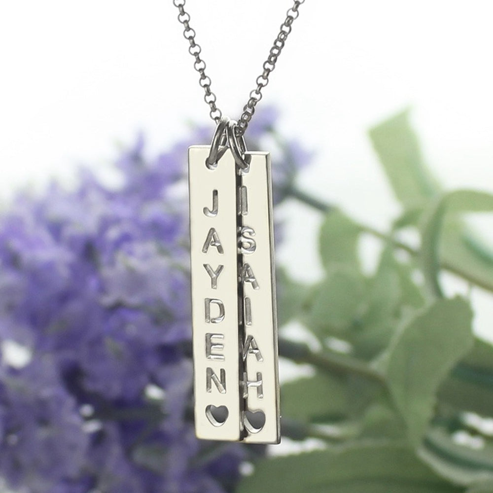 Personalized Vertical Bar Couple Necklace With Cut Out Name Jewelry Treasures