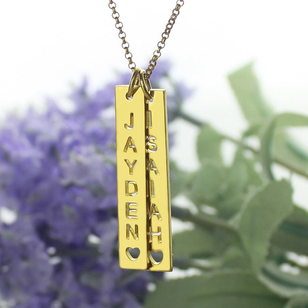 Personalized Vertical Bar Couple Necklace With Cut Out Name Jewelry Treasures