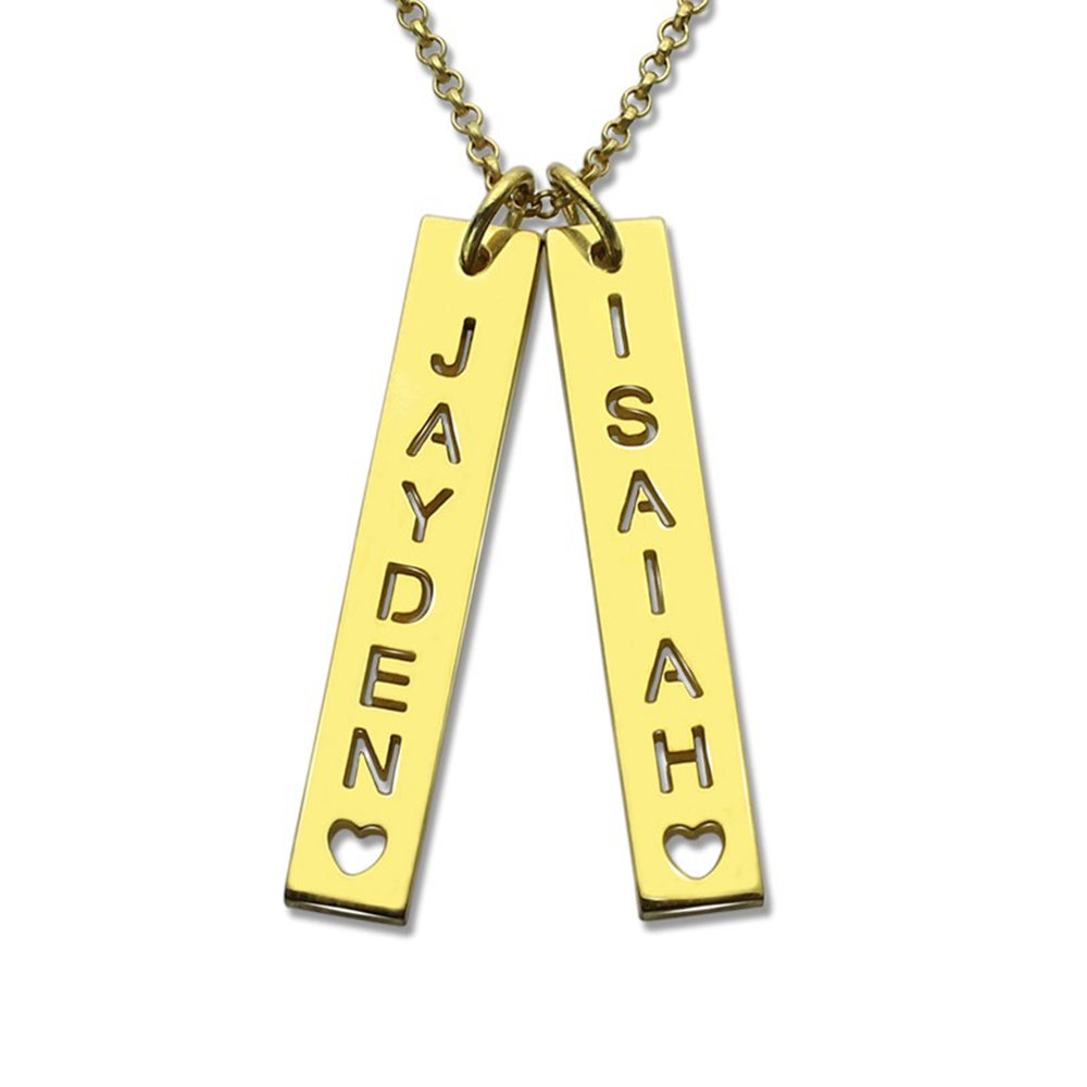 Personalized Vertical Bar Couple Necklace With Cut Out Name Jewelry Treasures