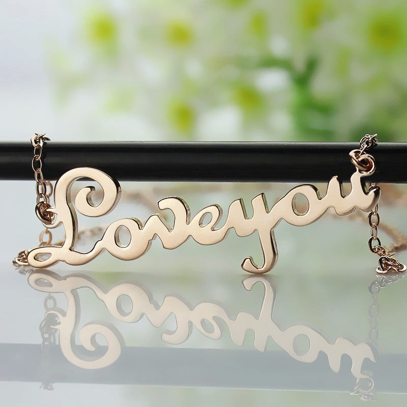 Personalized Rose Gold Plated Cursive Name Necklace Jewelry Treasures