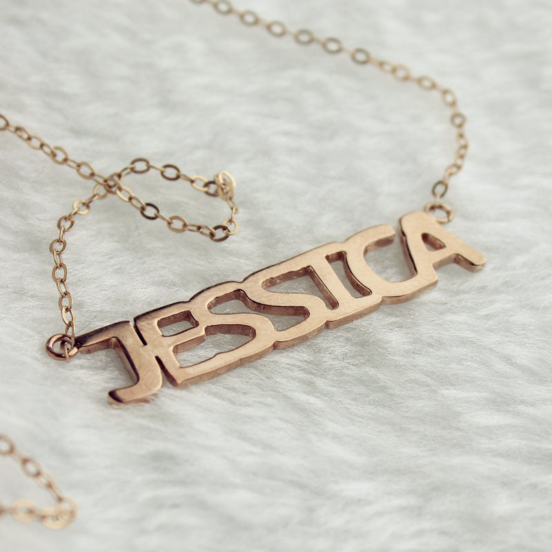 Block Letter Name Necklace Rose Gold - "jessica" Jewelry Treasures