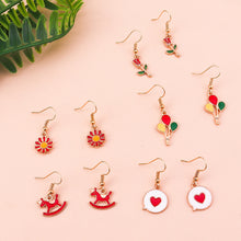 1 set fashion heart shape flower alloy enamel women's drop earrings