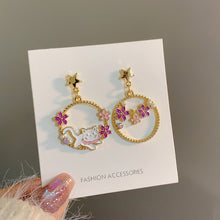 1 pair cute flower enamel inlay alloy rhinestones pearl drop earrings