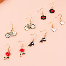 1 set fashion heart shape flower alloy enamel women's drop earrings