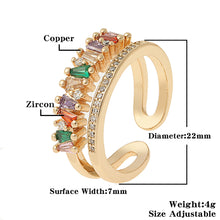 new double-layer geometric copper micro-set multiple-row zircon open ring