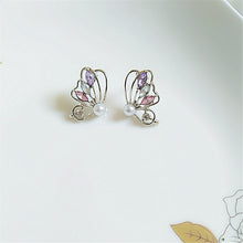 sweet butterfly alloy inlay artificial pearls rhinestones women's earrings 1 pair