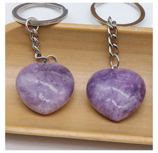 simple style heart shape natural stone polishing crystal keychain