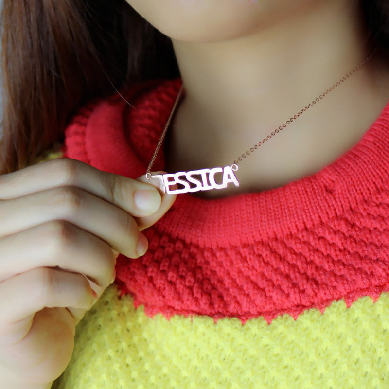 Block Letter Name Necklace Rose Gold - "jessica" Jewelry Treasures