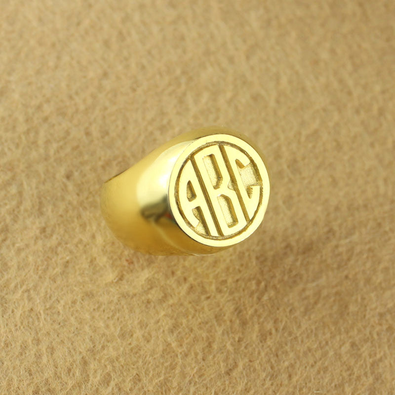 Customized Signet Ring with Block Monogram 18K Gold Plated Jewelry Treasures