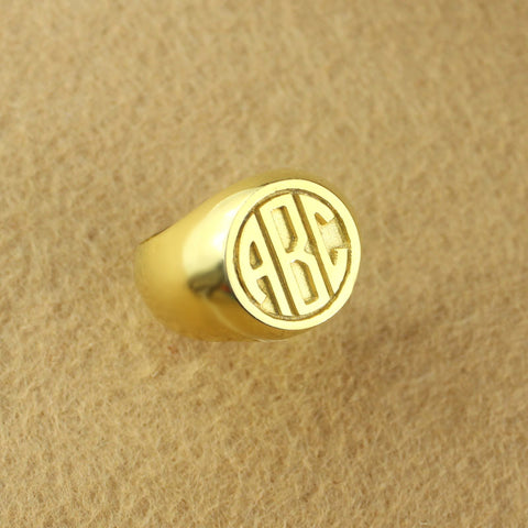 Customized Signet Ring with Block Monogram 18K Gold Plated Jewelry Treasures