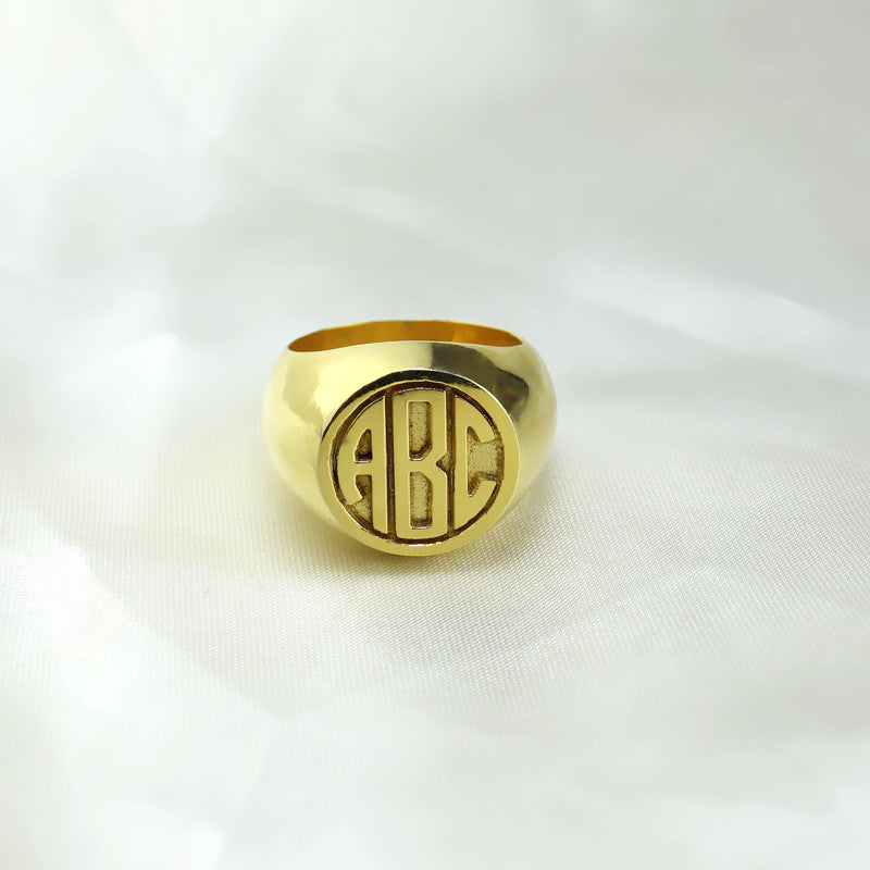 Customized Signet Ring with Block Monogram 18K Gold Plated Jewelry Treasures