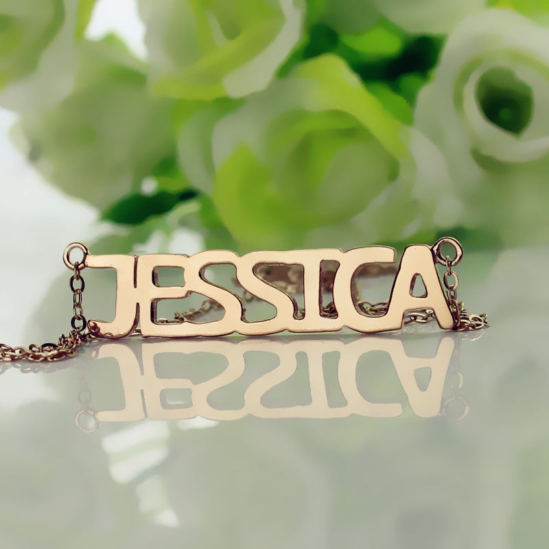 Block Letter Name Necklace Rose Gold - "jessica" Jewelry Treasures