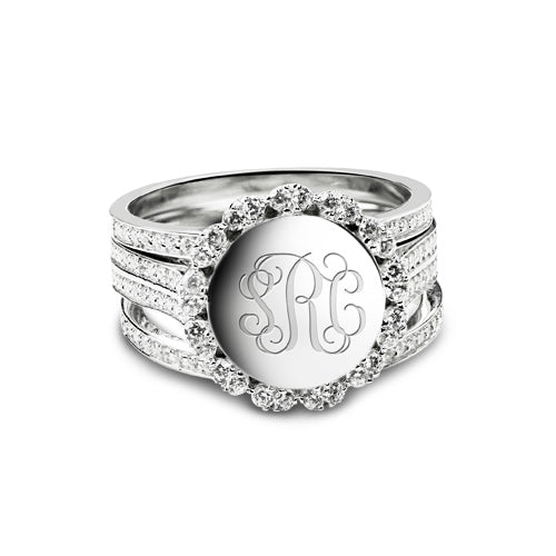 Stackable Monogram Silver Ring With Cubic Zirconia Jewelry Treasures