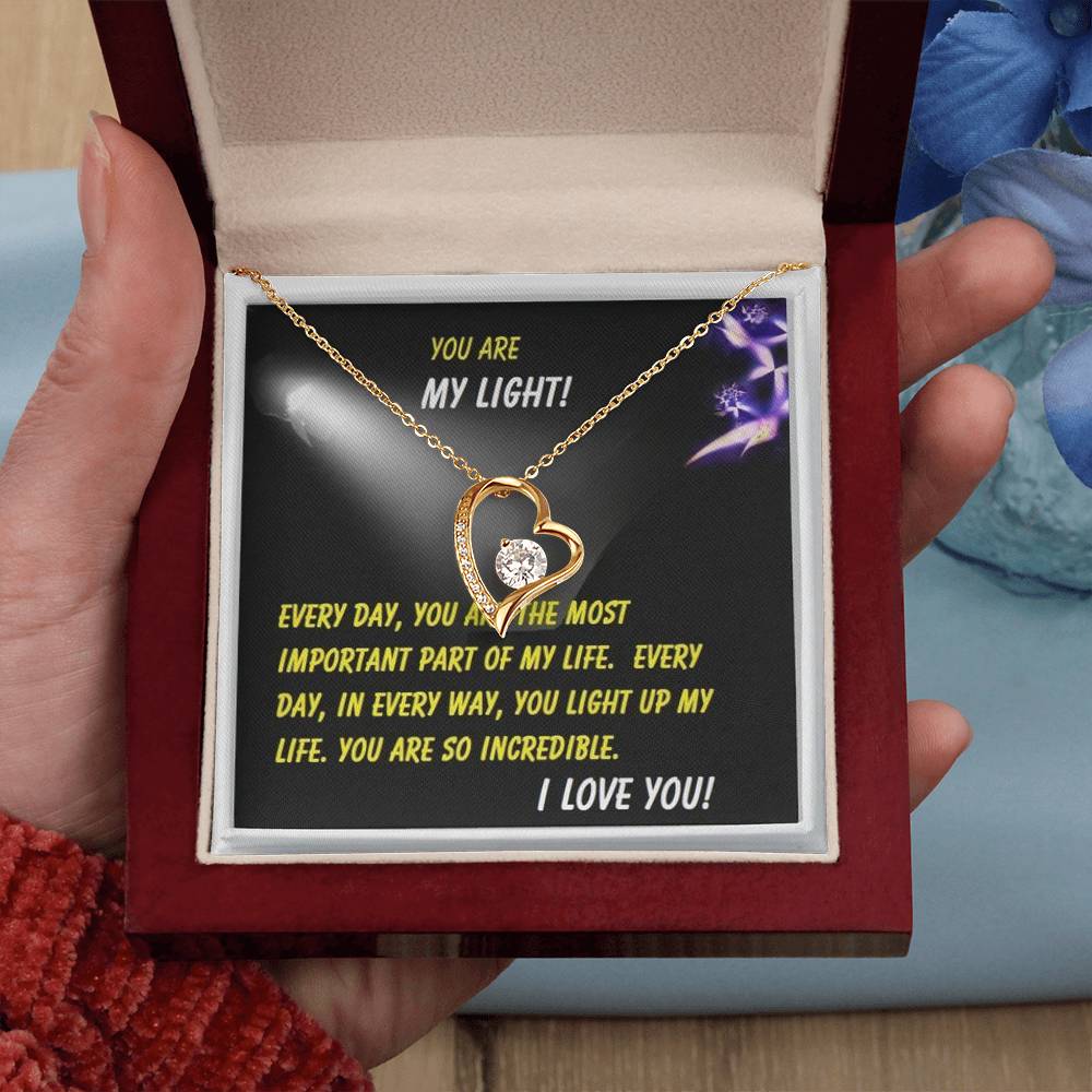 Personalized "You Are My Light" Gift Message Card Necklace for Women