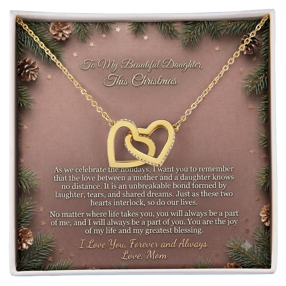 Interlocking Hearts Necklace from Mom to Daughter -  Emotional Message Included