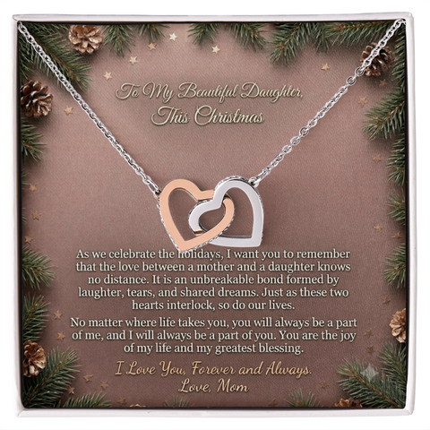 Interlocking Hearts Necklace from Mom to Daughter -  Emotional Message Included