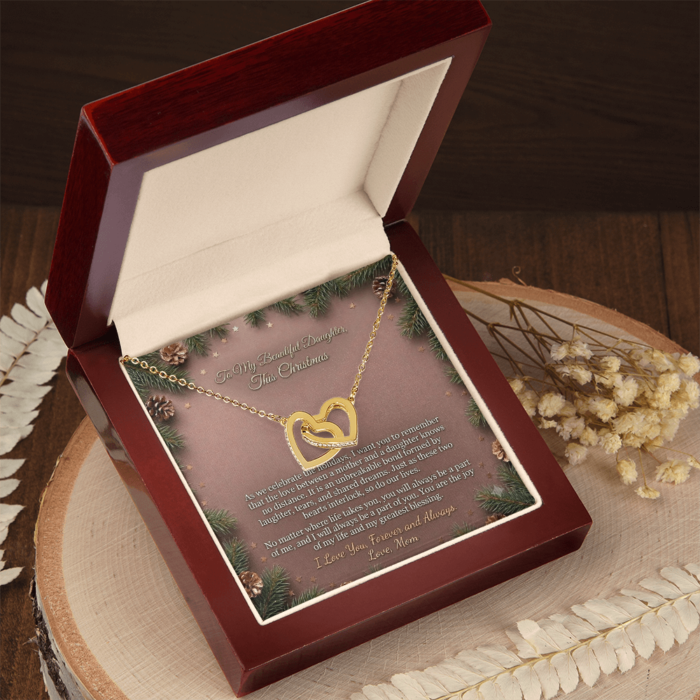 Interlocking Hearts Necklace from Mom to Daughter -  Emotional Message Included