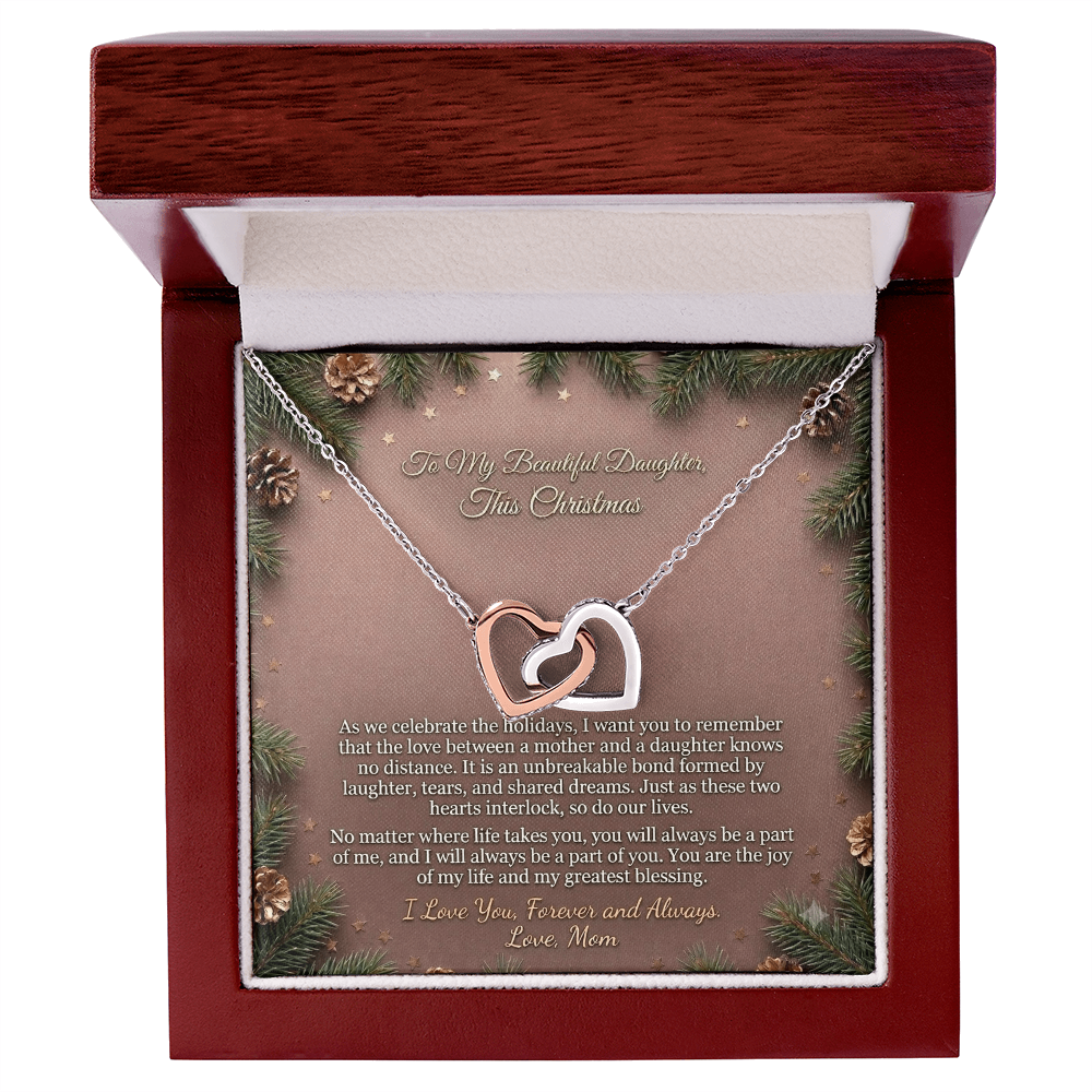 Interlocking Hearts Necklace from Mom to Daughter -  Emotional Message Included