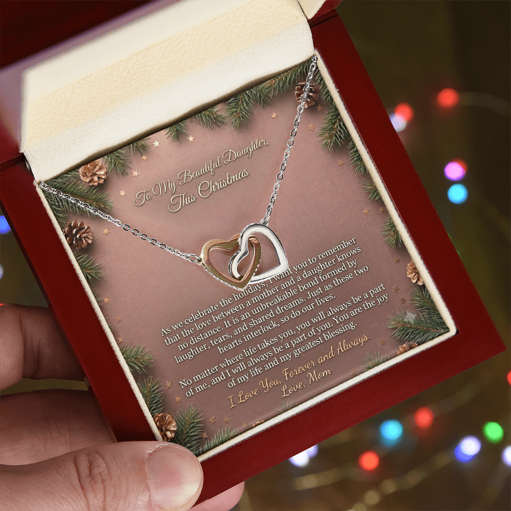 Interlocking Hearts Necklace from Mom to Daughter -  Emotional Message Included