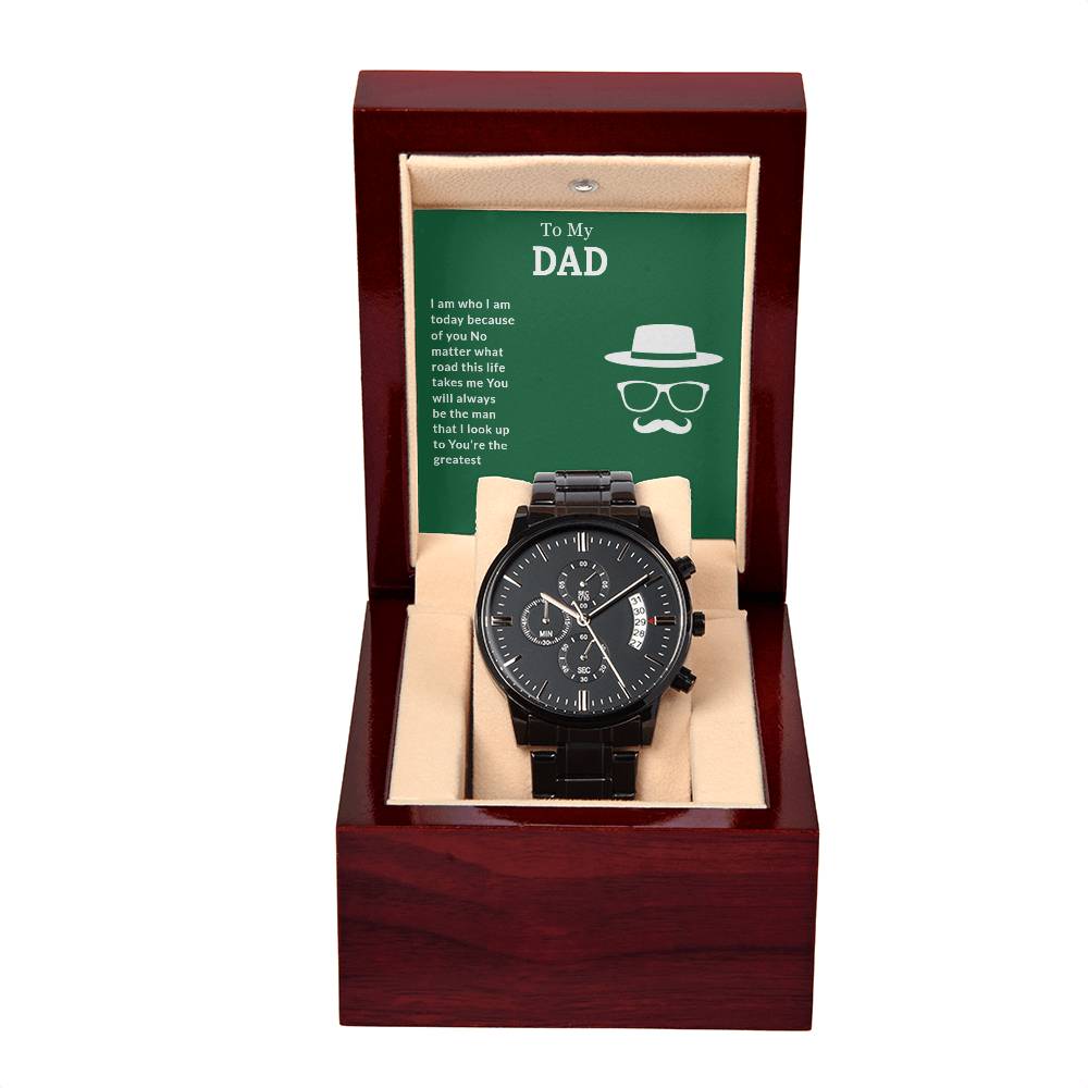 Black Men's Watch for Dad with Engraved Message Father’s Day Gift