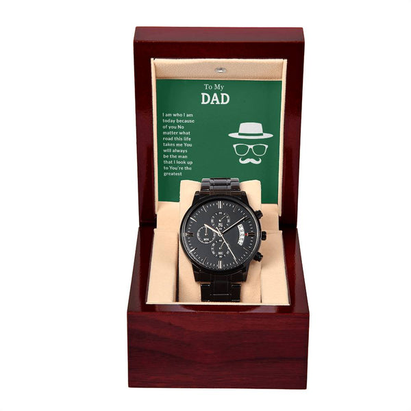 Black Men's Watch for Dad with Engraved Message Father’s Day Gift
