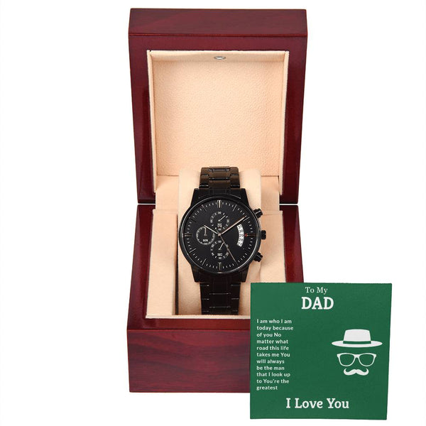 Black Men's Watch for Dad with Engraved Message Father’s Day Gift