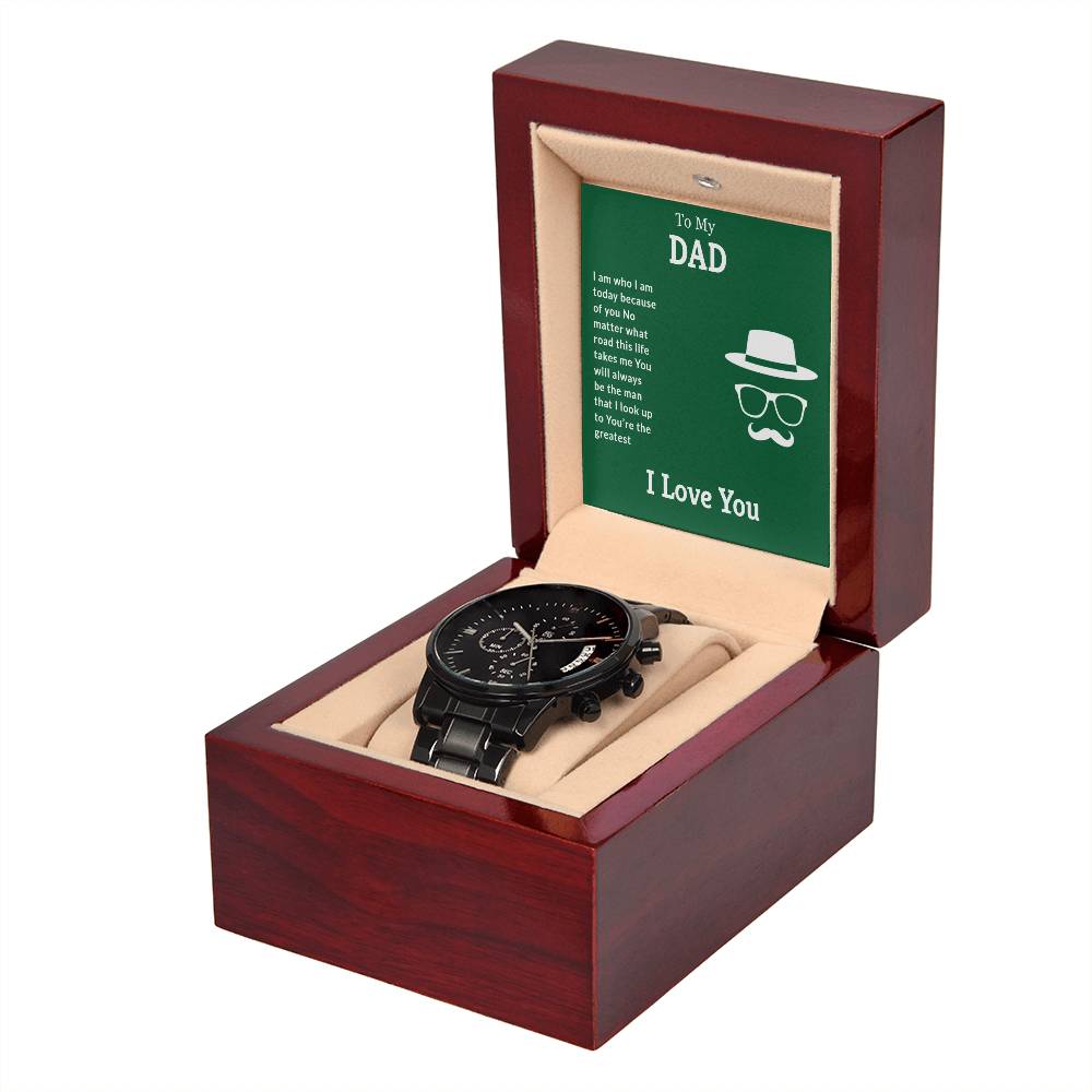 Black Men's Watch for Dad with Engraved Message Father’s Day Gift