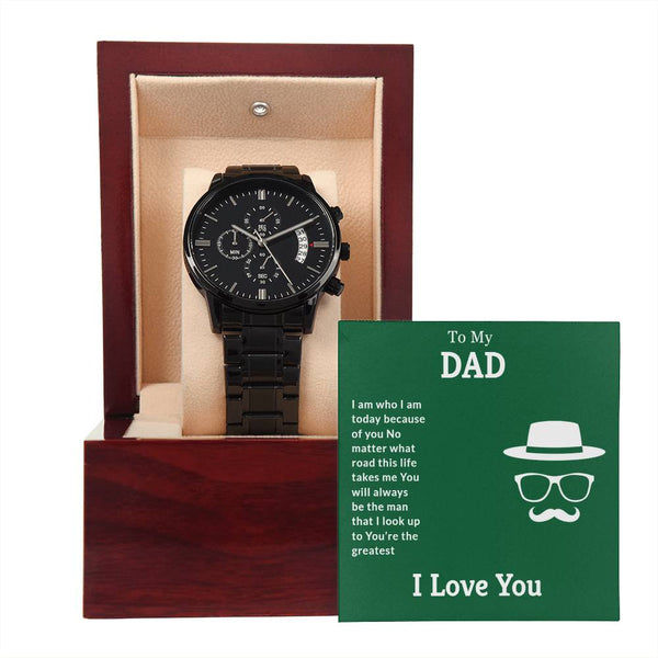 Black Men's Watch for Dad with Engraved Message Father’s Day Gift