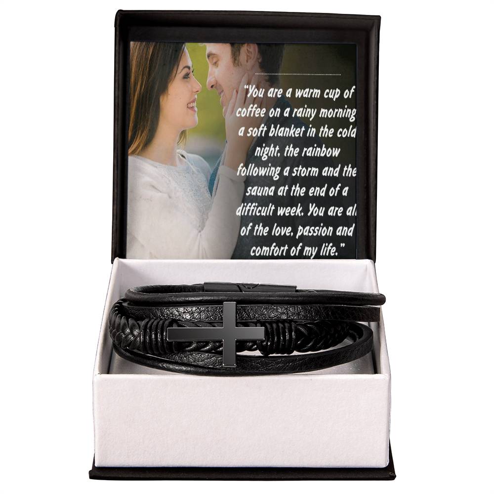Forever Yours Men's Leather Elegant Cross Bracelet Gift for Husbands