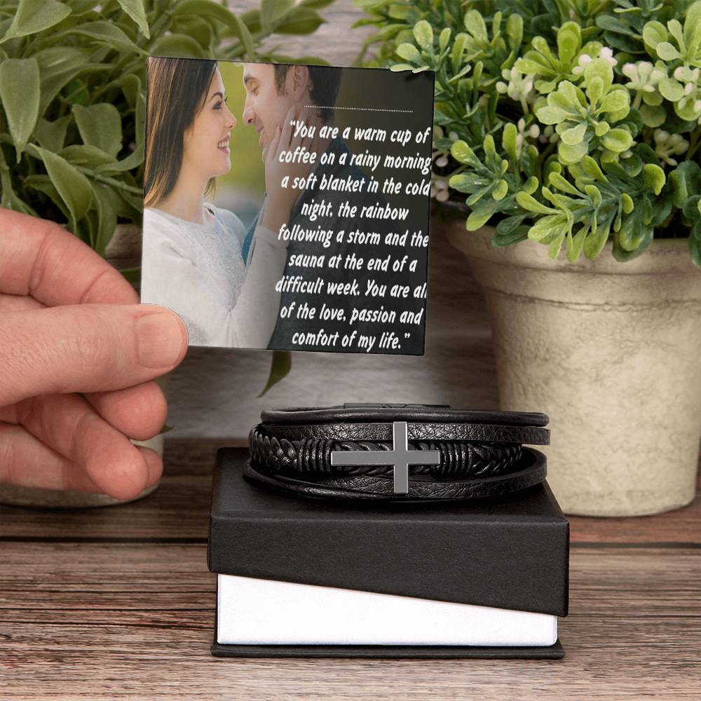 Forever Yours Men's Leather Elegant Cross Bracelet Gift for Husbands