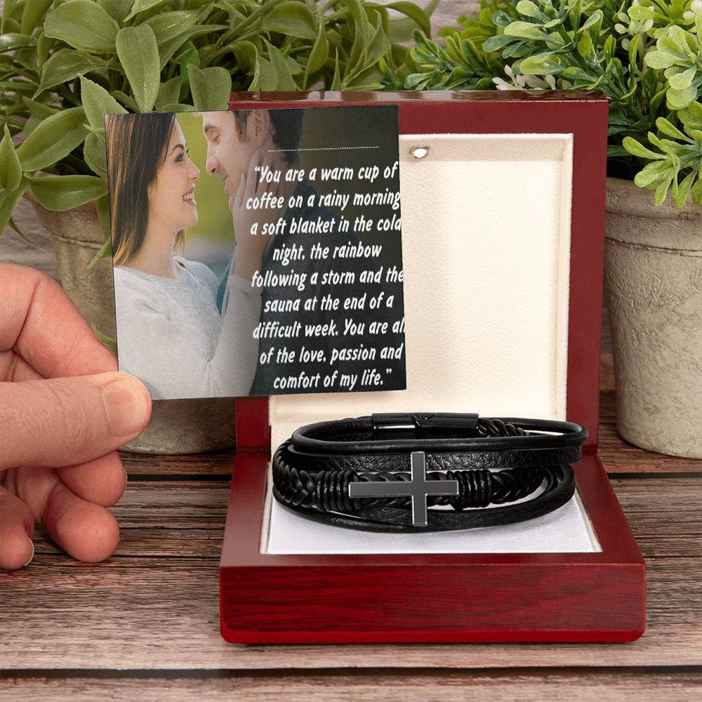 Forever Yours Men's Leather Elegant Cross Bracelet Gift for Husbands
