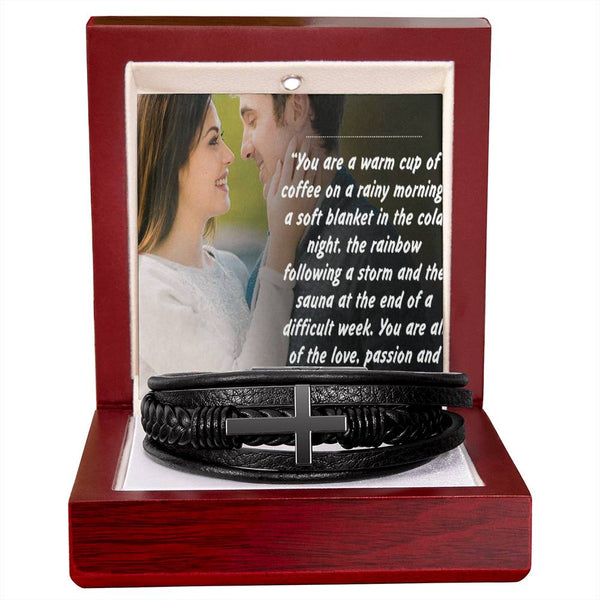 Forever Yours Men's Leather Elegant Cross Bracelet Gift for Husbands