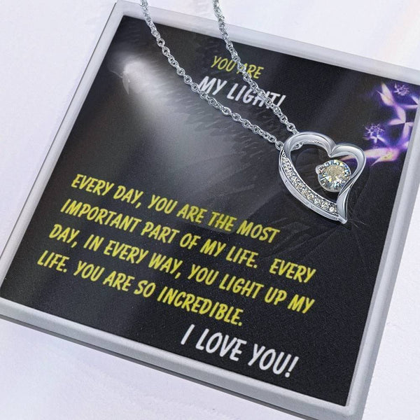 Personalized "You Are My Light" Gift Message Card Necklace for Women