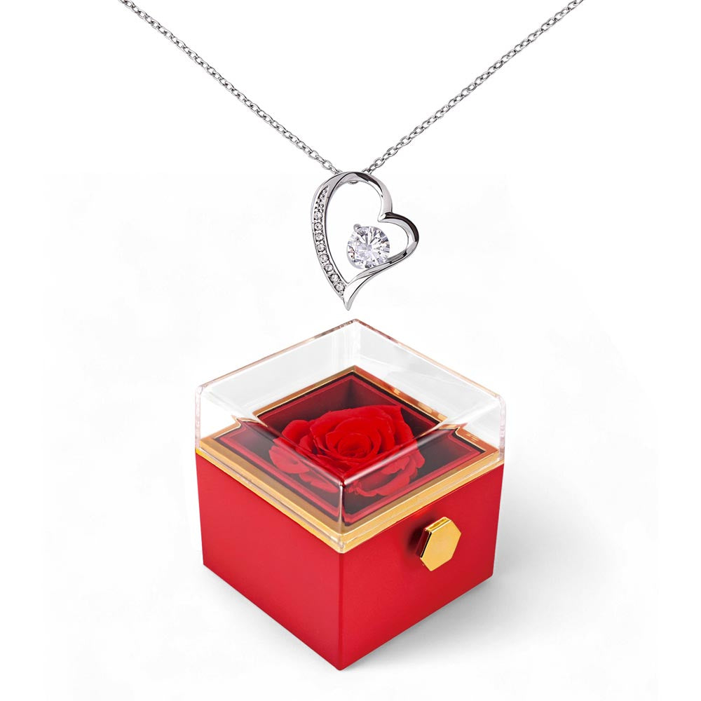 Forever Love Necklace With Rotating Rose Gift Box - No Message