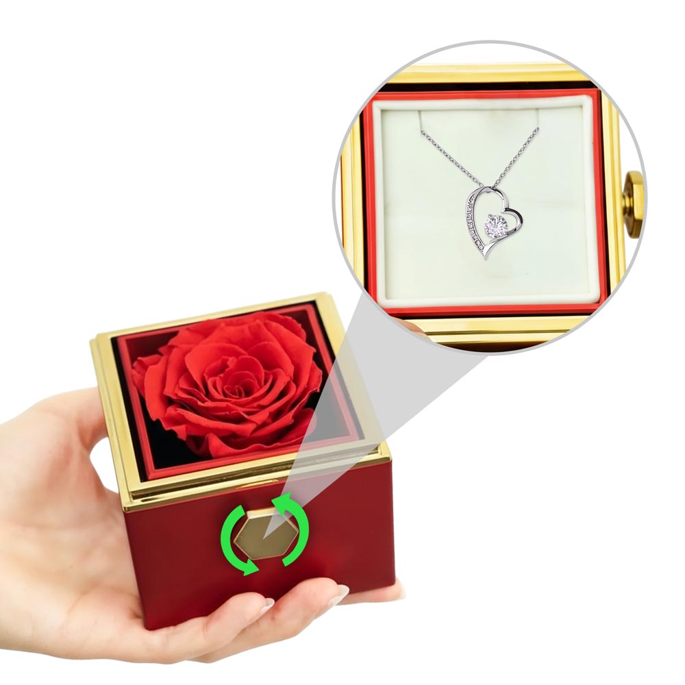 Forever Love Necklace With Rotating Rose Gift Box - No Message