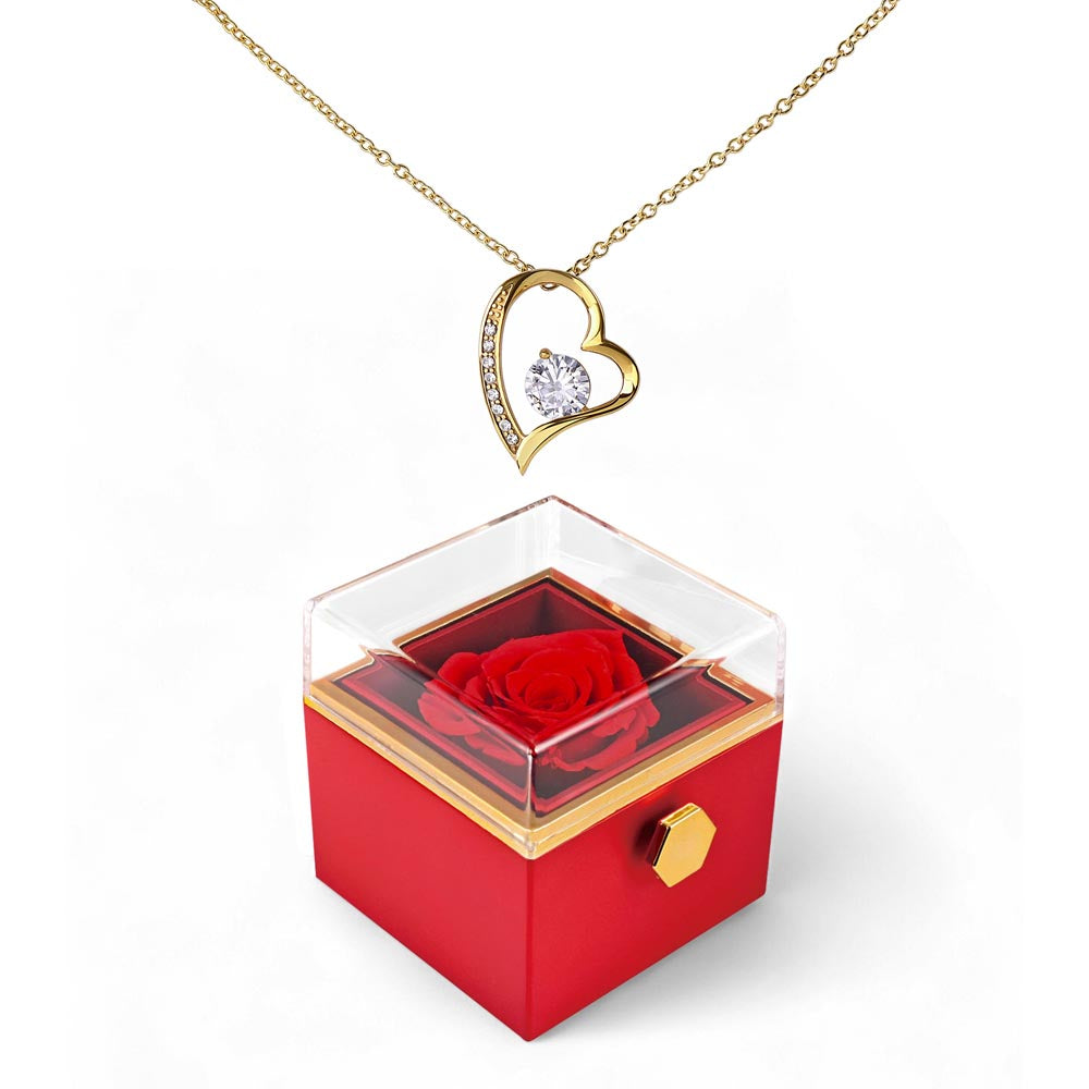Forever Love Necklace With Rotating Rose Gift Box - No Message