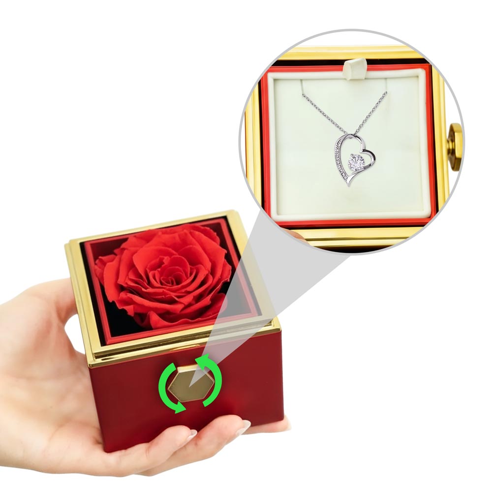 Forever Love Necklace With Rotating Rose Gift Box - No Message