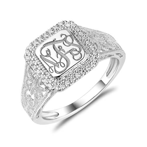 Personalized Monogram Ring With Cubic Zirconia Jewelry Treasures