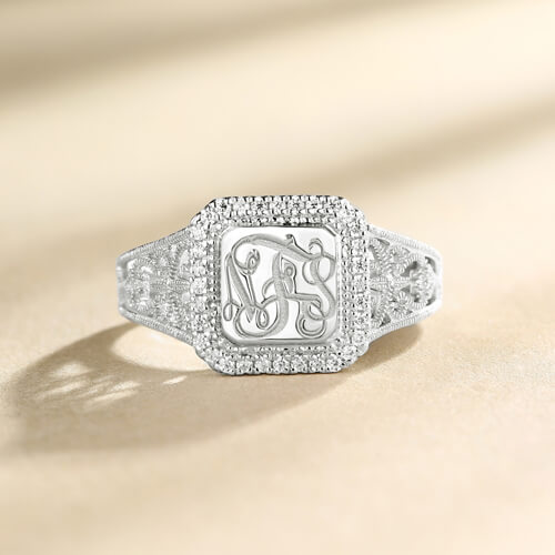 Personalized Monogram Ring With Cubic Zirconia Jewelry Treasures