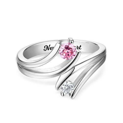 Personalized Engraved Double Birthstones Ring Sterling Silver