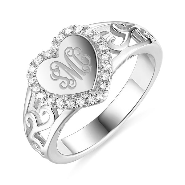 Custom CZ Monogram Heart Ring Jewelry Treasures