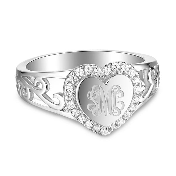 Custom CZ Monogram Heart Ring Jewelry Treasures