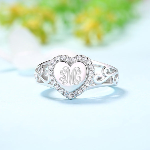 Custom CZ Monogram Heart Ring Jewelry Treasures