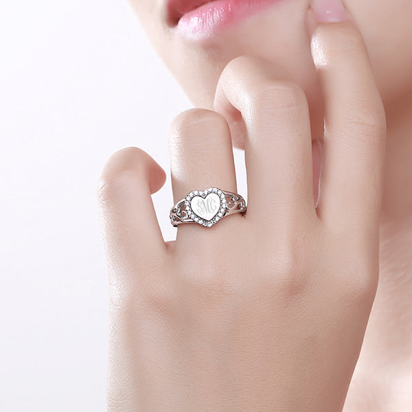 Custom CZ Monogram Heart Ring Jewelry Treasures