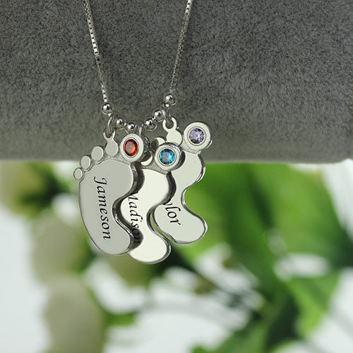 Personalized Mothers Necklace Baby Feet Charm Jewelry Treasures