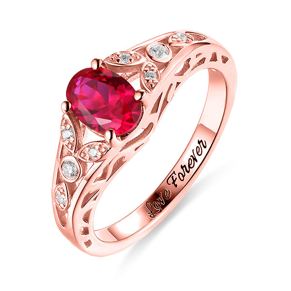 Personalized Oval Birthstone Vine Ring For Woman In Rose Gold