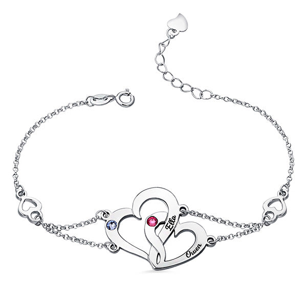 Engraved Interlocking Heart Birthstones Bracelet Jewelry Treasures