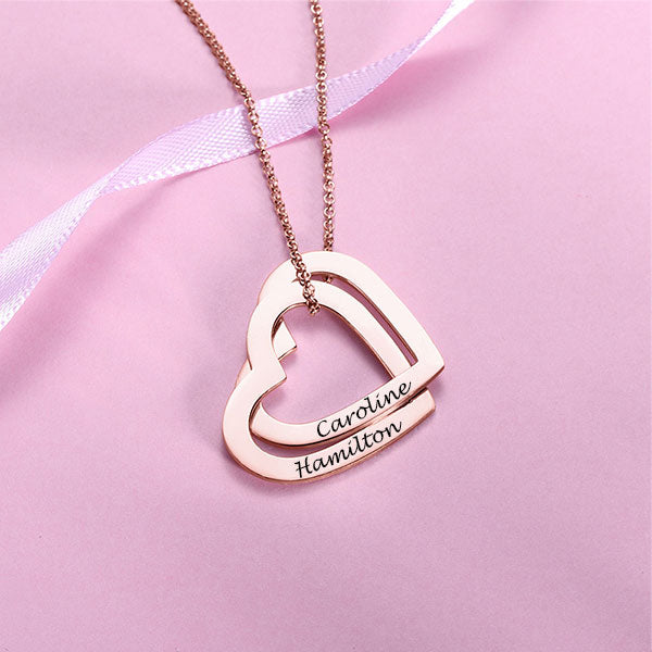 Interlocking Hearts Necklace with 18K Rose Gold Plating Jewelry Treasures